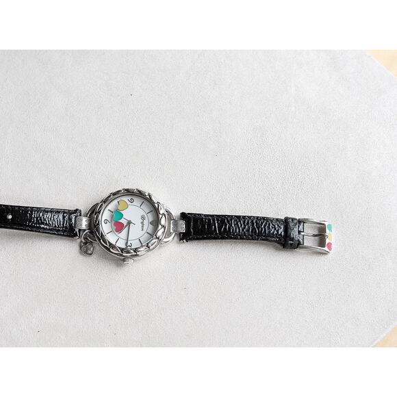 Brighton Corvina Watch Rare Colorful Floating Hearts Black Leather Band Works - Picture 6 of 8